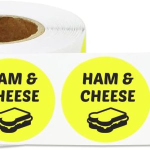600 Ham And Cheese Stickers, 1'' Round Ham & Cheese Food Labels Menu Meal Choice Sticker Deli Pantry Catering Food Truck Grocery Store Meat Package Food Labeling, Yellow - 2 Rolls Of 300 Labels