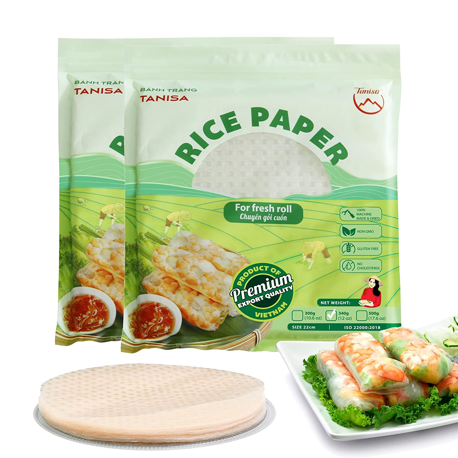 Rice Paper Wrappers For Spring Rolls – Round Gluten Free Spring Roll Rice  Paper Wrapper – Traditional Rice Wrappers For Fresh Rolls – Vietnamese Rice  Paper – 8.7 In – 2 Packs (2 X 12 Oz) – CaliGalaxy