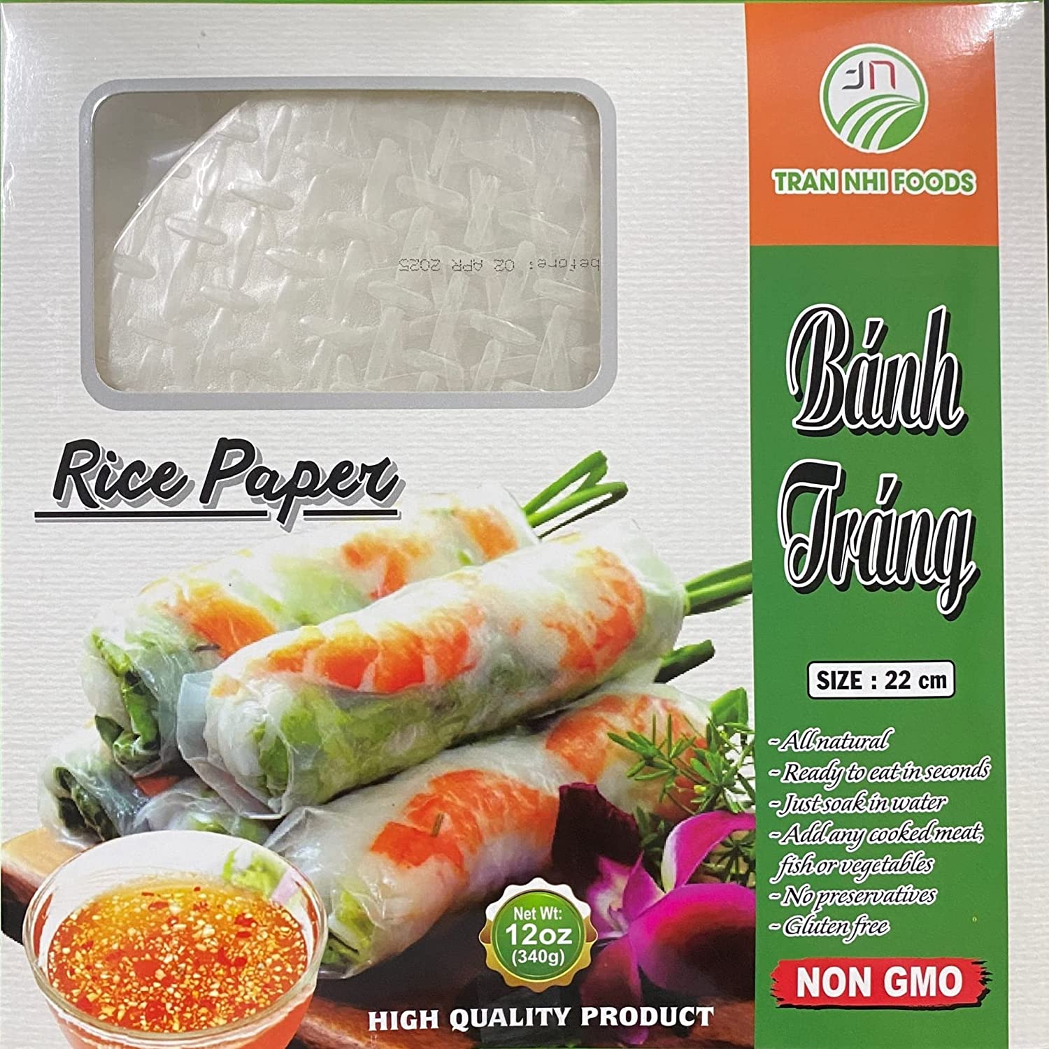 Fresh Spring Roll Rice Paper Wrappers, Spring Rolls Wrappers, Healthy , Non Gmo, No Gluten, All Natural (12Oz - 340 Gram)